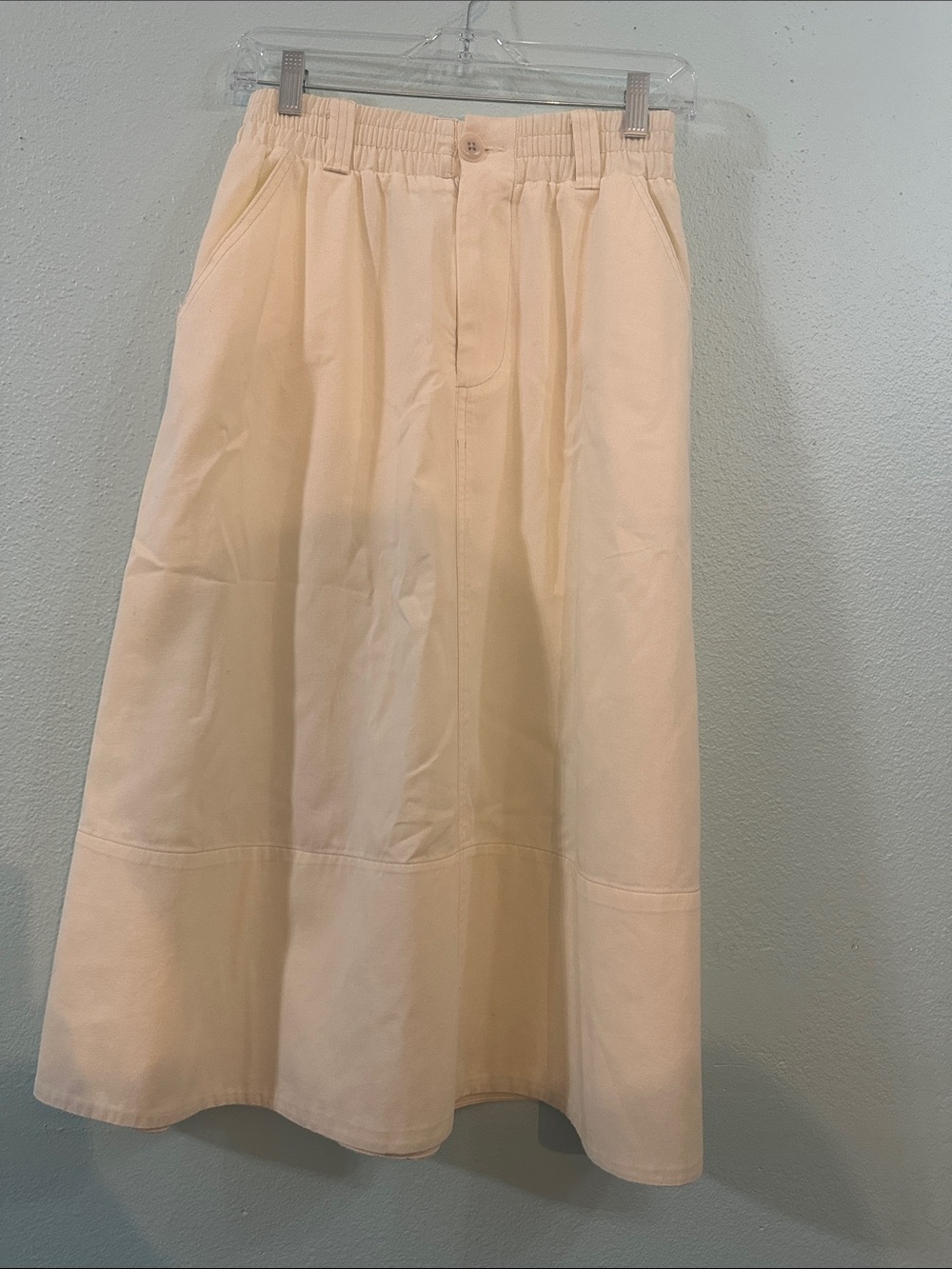 Sea New York Cotton Utility Midi Skirt Cream XS Elastic Waist Pockets